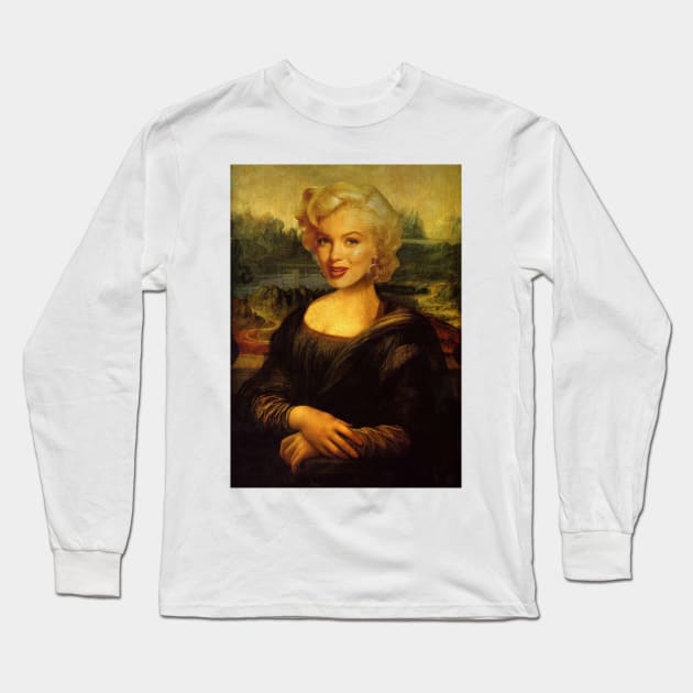 Mona Lisa by Leonardo Da Vinci and Marylin Monroe Long Sleeve T-Shirt by luigi-tarini